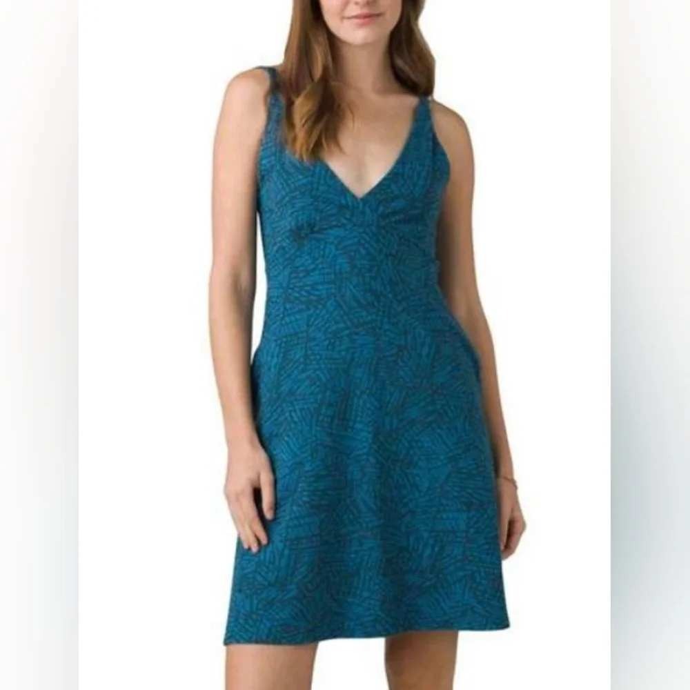 prAna June Lake Dress Sz L Blue Pockets Performance Outdoors Gorpcore Hiking